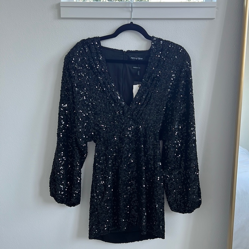 Retrofete Aubrielle Sequin Puff-Sleeve Mini Dress - NWT